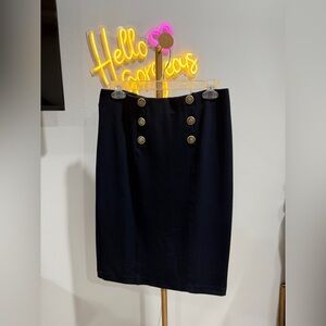 Chic Navy Buttoned Pencil Skirt